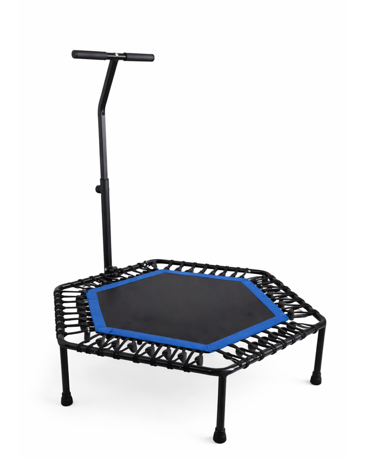 Trampolín de Ejercicio Aeróbico Hexagonal Negro con Barra Fitness Jumping