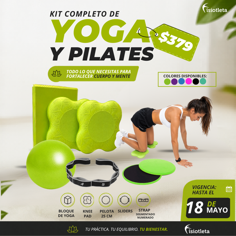 Kit Completo de Yoga y Pilates con Aro, Bloque, Pelota 25 cm y Strap Full body
