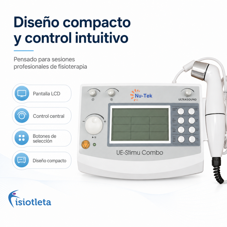 EQUIPO COMBINADO NUTEK DE DOS CANALES DE ELECTROSTIMULACION INDEPENDIENTES CON 5 FORMAS DE ONDA Y UN CANAL DE ULTRASONIDO