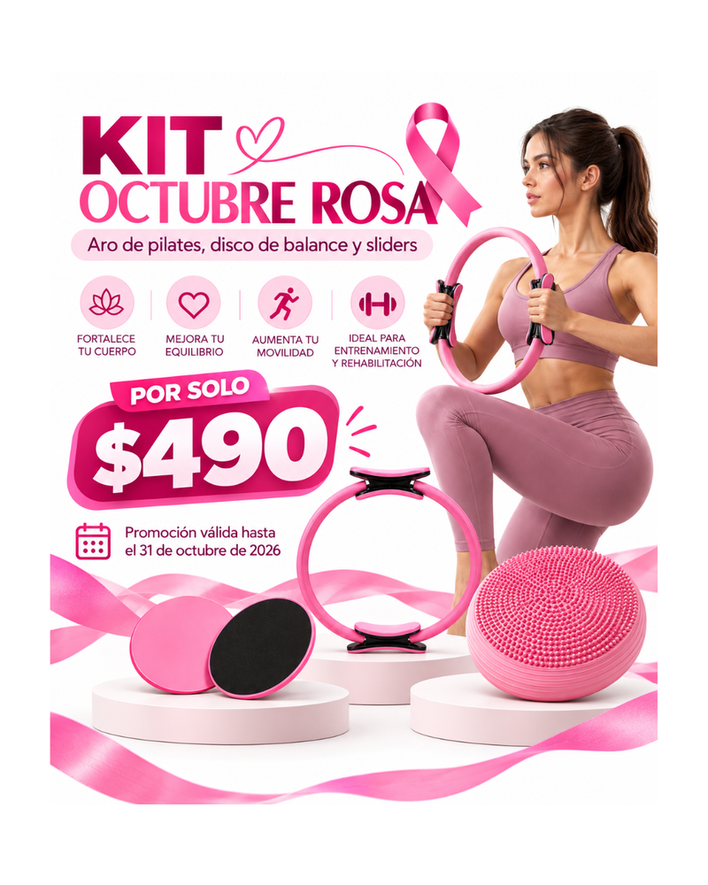Kit Octubre Rosa Pilates y Rehabilitación Aro + Disco de Balance + Sliders