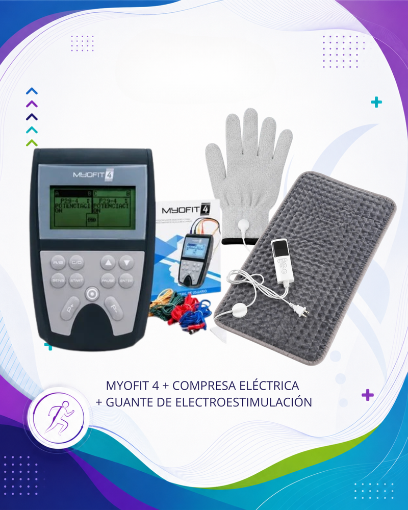 MYOFIT 4 + COMPRESA ELÉCTRICA + GUANTE DE ELECTROESTIMULACIÓN. ELECTROESTIMULADOR CON REGALOS ¡GRATIS!