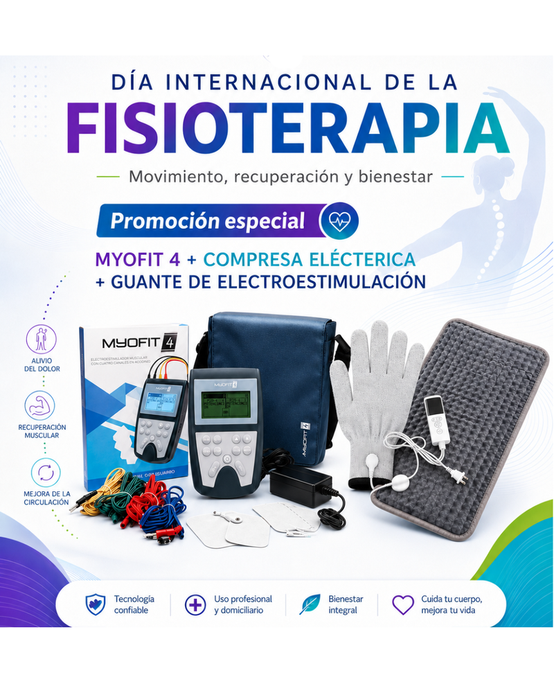 MYOFIT 4 + COMPRESA ELÉCTRICA + GUANTE DE ELECTROESTIMULACIÓN. ELECTROESTIMULADOR CON REGALOS ¡GRATIS!