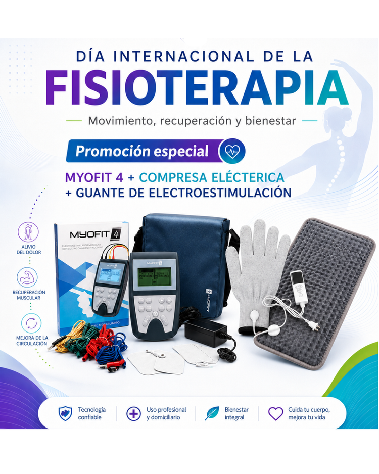 MYOFIT 4 + COMPRESA ELÉCTRICA + GUANTE DE ELECTROESTIMULACIÓN. ELECTROESTIMULADOR CON REGALOS ¡GRATIS!