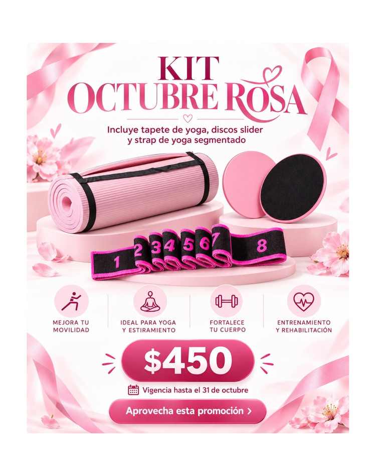 Kit Octubre Rosa Yoga & Movilidad Tapete + Sliders + Strap Segmentado