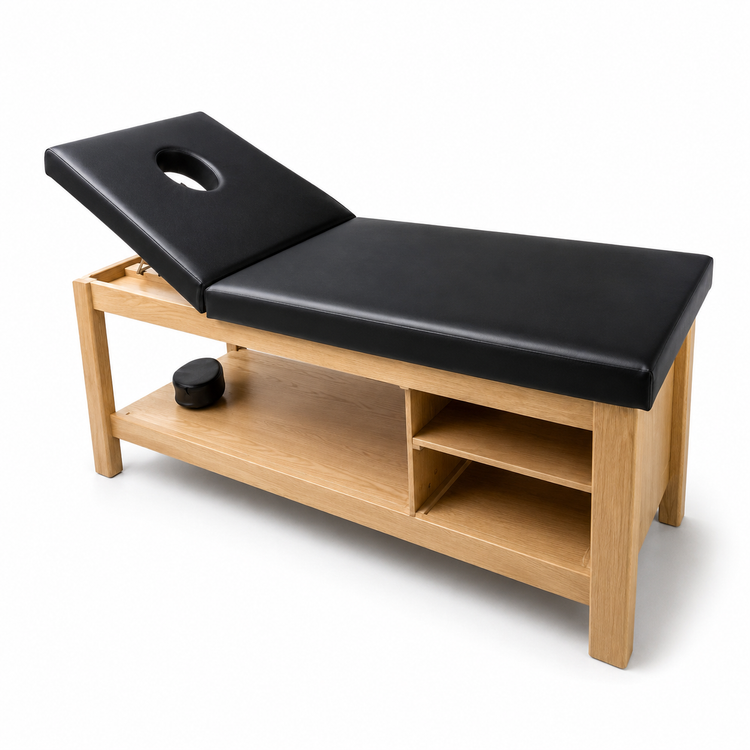 Cama de Fisioterapia de Madera con Respaldo Reclinable y 2 Entrepaños | 190 x 61 x 80 cm