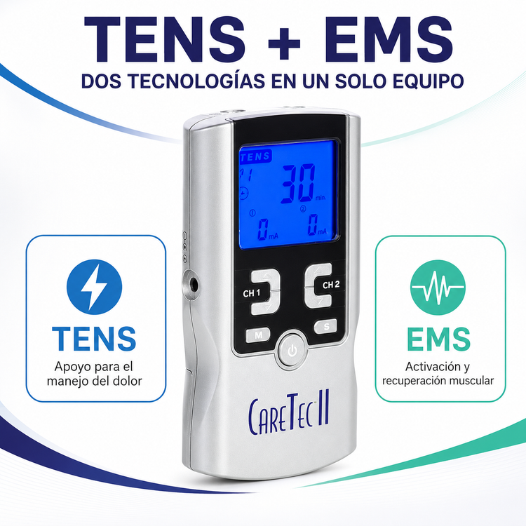 Electroestimulador Care Tec II TENS y EMS Portátil para Fisioterapia, Rehabilitación y Recuperación Muscular