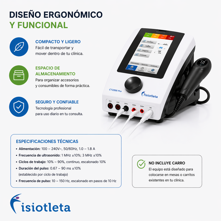 Equipo Combinado de Electroterapia y Ultrasonido CT2200 Pro 2 Canales | Fisioterapia Profesional Combo