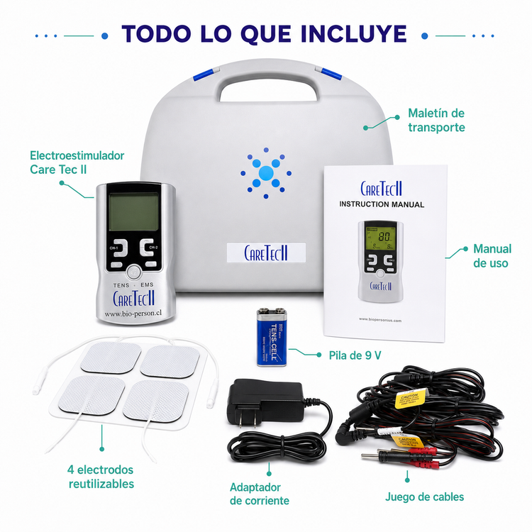 Electroestimulador Care Tec II TENS y EMS Portátil para Fisioterapia, Rehabilitación y Recuperación Muscular