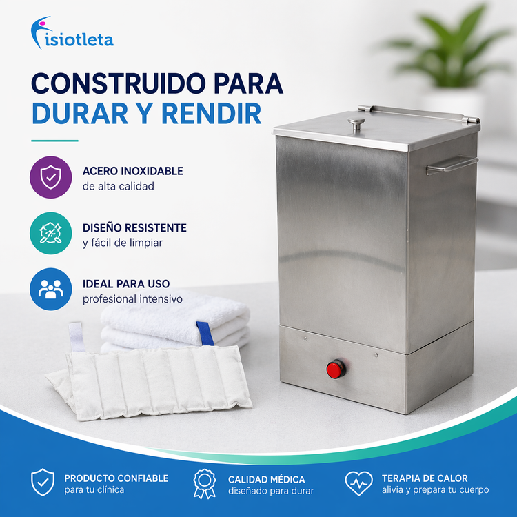 isioterapeuta aplicando compresa caliente con compresero profesional para aliviar dolor muscular